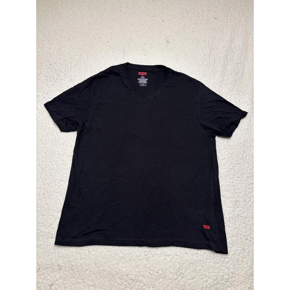 Levi's Mens T-shirt Basic Size L/G (42-44) Black 100% Cotton Solid V-neck